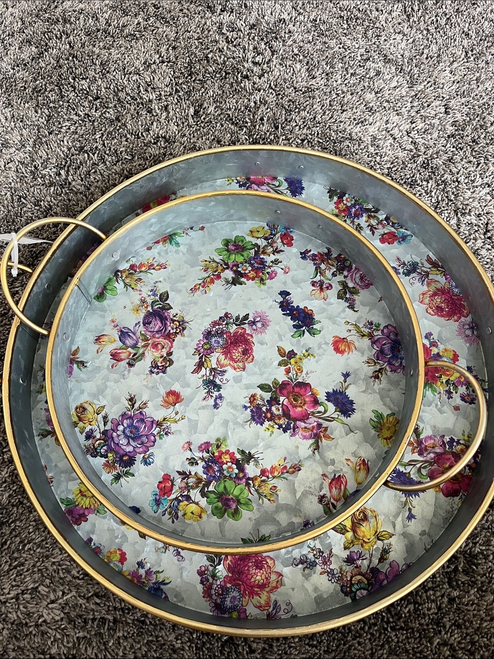 Mackenzie Childs set of two galvanized trays with handles. New without tags.